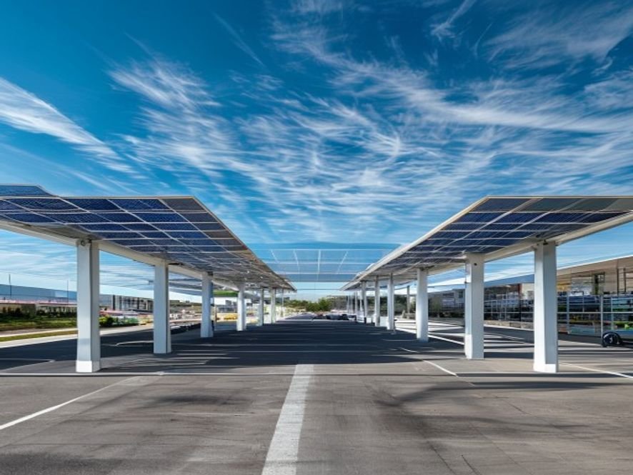 Ombrières solaires de parking de centre commercial à Fès