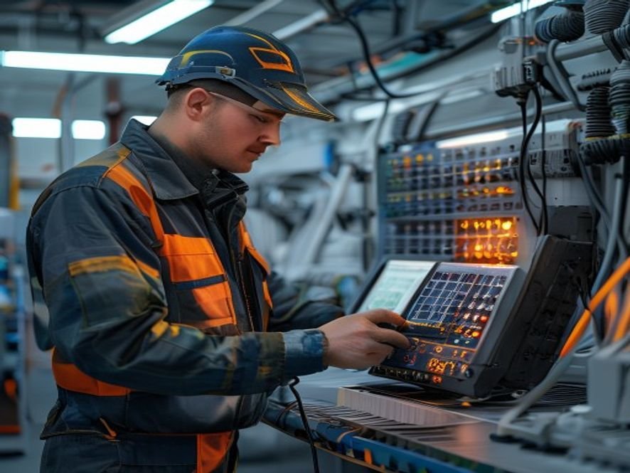 Technicien assurant la maintenance d'un onduleur